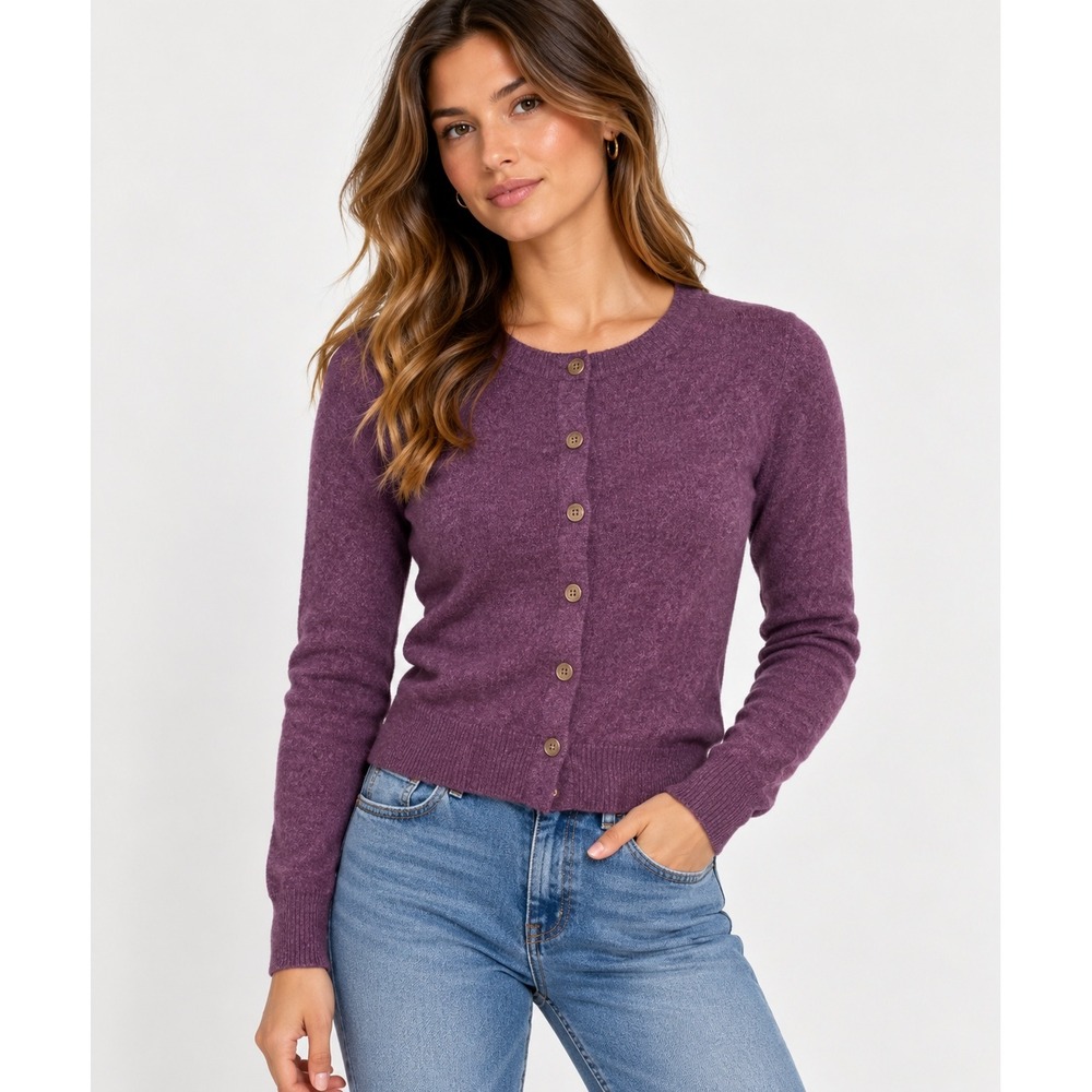 Paraphrase Cashmere Cardigan Button Front Knit Luxury Basic Small Purple